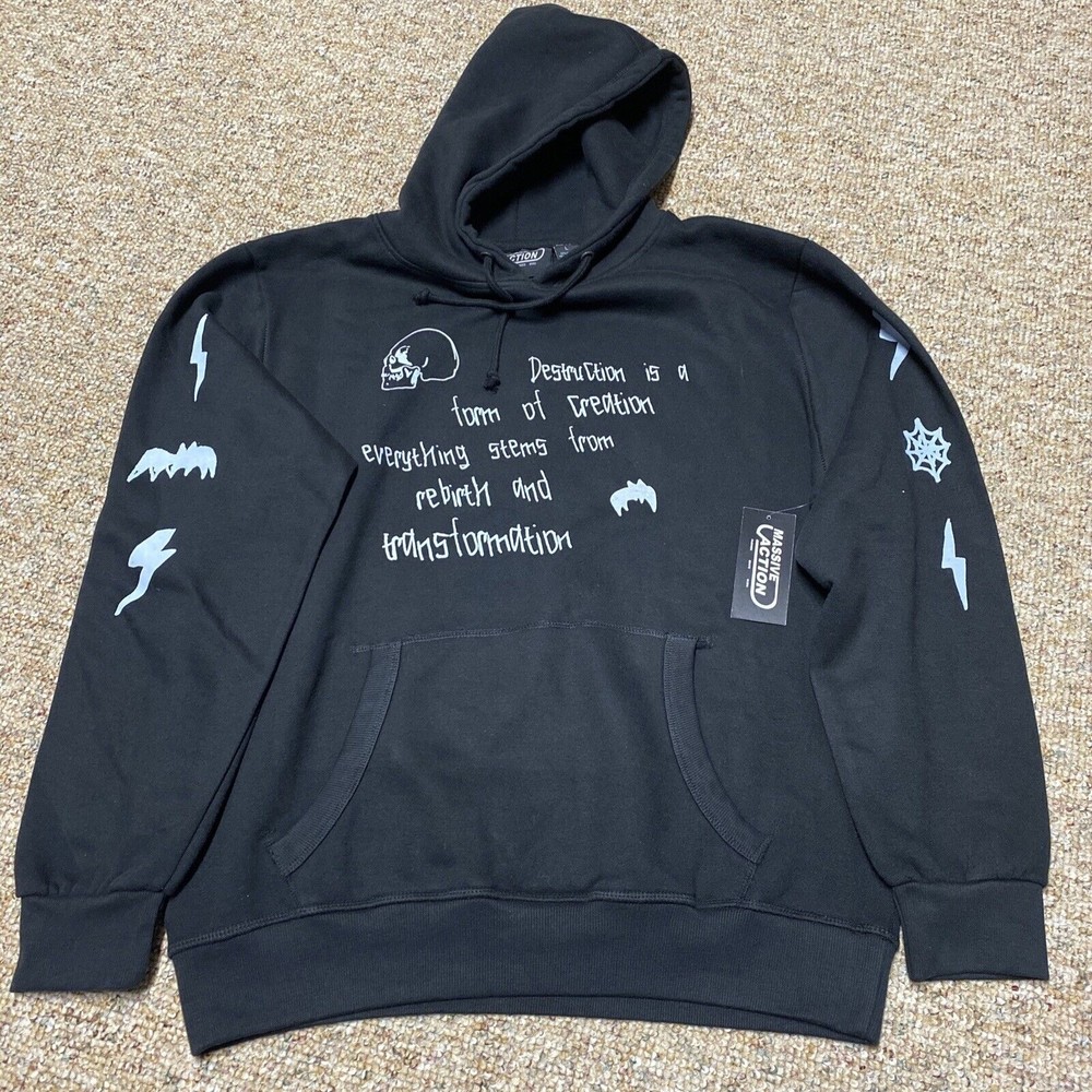 New NWT Massive Action Sweater L Black Hooded Sweatshirt Skate Logo Skateboard